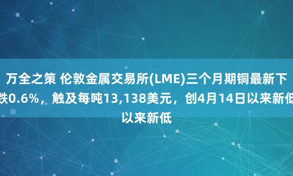 万全之策 伦敦金属交易所(LME)三个月期铜最新下跌0.6%，触及每吨13,138美元，创4月14日以来新低